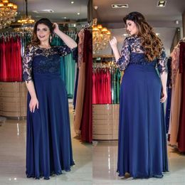 Mother of The Bride Formal Dresses Evening Plus Size Gorgeous Lace and Chiffon Half Length Sleeves Blue Mother of The Bride Dresse328C