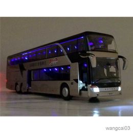 Diecast Model Cars 32 Decker Bus Toy Car Model Simulation Sightseeing Bus Flash Toy Vehicle Toys for Kids Cars Boys Toy Birthday Gift R230807