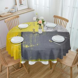 Table Cloth Oil Painting Abstract Geometric Yellow Waterproof Tablecloth Decoration Wedding Home Kitchen Dining Room Round Cover