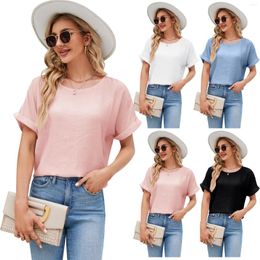 Women's Blouses 2023 Round Neck Cotton And Linen Shirts Europe The United States Women Short Sleeves Loose Solid Colour