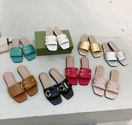 Slide Sandal Designer Women Mule Square Toe Slippers Gold Toned Multicolor Sandals Luxurys Summer Beach Flat Heel Flip Flops Shoes