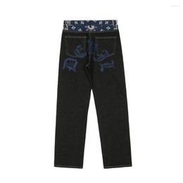 Men's Jeans Europe And The United States Y2k Hip-hop Devanagari Printed Denim Pants Washed Loose Wide-legged Straight Men Women