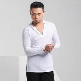 Stage Wear V Neck Long Sleeve Tops Male Latin Dance Cloth For Men Ballroom Samba Rumba Performance Dancewear NY63 7133