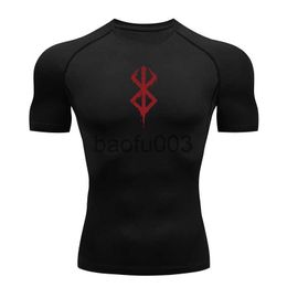 Men's T-Shirts Anime Berserk Guts Men's Compression Shirt Fitness Sport Running Tight Gym TShirts Athletic Quick Dry Tops Tee Summer J230807