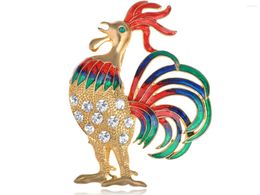 Brooches Golden Tone Clear Rhinestone Colorful Enamel Rooster Bantam Brooch Pin
