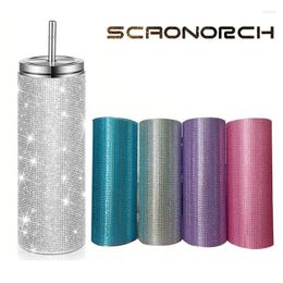 Water Bottles 20oz Bottle With Straw Double Wall Stainless Steel Tumbler Coffee Mug Vacuum Cup Sparkling Rhinestones Diamond