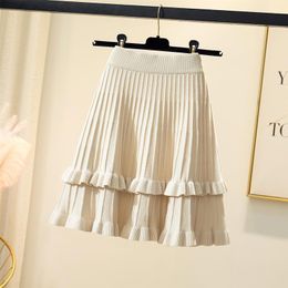 Skirts Mini Knitted Women Elegant Solid Gothic Fashion Pleated Tender Femme Soft Empire Vintage Fall Winter Mujer Faldas Korean