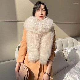 Scarves 2023 Women Winter Real Mongolia Fur Scarf Thick Female Fashion Warm Long Genuine Tibet Fluffy Luxury Scarfs