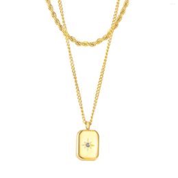 Chains Design Gold Color Stainless Steel Necklace For Women Rectangle Shape Pendant Cubic Star Charm Choker Twist Chain Jewelr