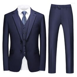 Men's Suits 2023Jacket Vest Pants Long-term Business Casual Suit Three-piece Dress Dark Blue