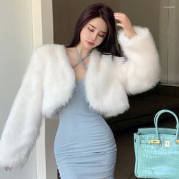 Women's Fur Fashion Faux Coat Women Korea Warm Feather Coats Loose Long Sleeves Cardigan Short Jacket Lady Outfits