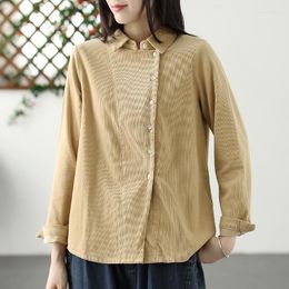 Women's Blouses Corduroy Women Shirt Solid Color Cardigan Long Sleeve 2023 Autumn Spring Loose Fashion Casual Coat Female YoyiKamomo