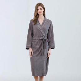 Women's Sleepwear Waffle Women Kimono Robe Gown Autumn Casual Bathrobe Loose Sexy Lounge Nightgown Lady Intimate Lingerie Negligee