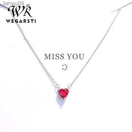 WEGARASTI Silver 925 Jewellery Necklace Red Heart Chain Crystal Simple Pendant Necklace for Women Wedding Fine Jewellery L230704