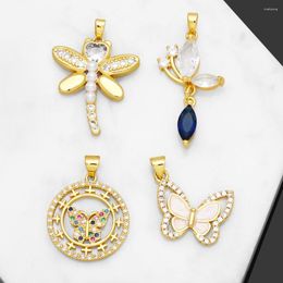 Pendant Necklaces OCESRIO Big Crystal Beads Dragonfly Necklace Copper Gold Plated CZ Butterfly Medal Jewelry Making Supplies Pdta994