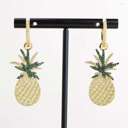 Stud Earrings Cubic Zirconia Pave Gold Plated Hoop Pineapple Charm For Eardrop/pendant Jewellery