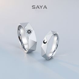 Wedding Rings Couple for Women and Men Lovers with Sun Moon Personalised Jewellery Custom Engraved Name 230807
