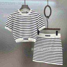 Women's T-Shirt Designer High version Miu family women's knitted short sleeved skirt two-piece set for summer top T-shirt I4YO