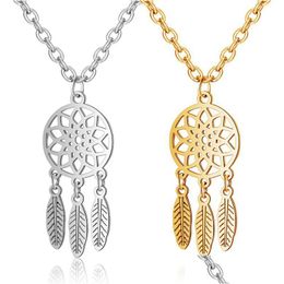 Pendant Necklaces Stainless Steel Dream Catchers Gold Sier Plated Titanium Feather Chains For Women Girls Fashion Jewellery Gift Drop De Dhuds