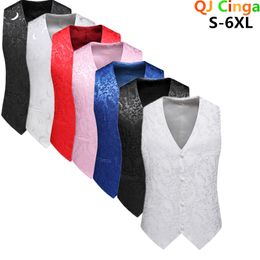 Men's Vests White Rose Sleeveless Waistcoat Men's Single-breasted V-neck Business Vest Wedding Party Men Vests Blue Red Black S-5XL 6XL 230804