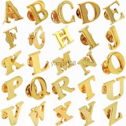 Pins Brooches Personalize 26 Letters Brooch A-Z Alphabet Pins Men Badges Gold Color Initial Letter Brooches Clothing Jewelry Accessories Gifts HKD230807