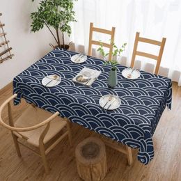 Table Cloth Waves Japanese Navy Blue Tablecloth Rectangular Waterproof Harajuku Pattern Cover For Banquet