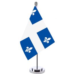 Banner Flags 14x21cm Mini Flag Of Canadian Territory Flag Banner Boardroom Desk Stand With Pole The Quebec Flag Sign Meeting Room Decor 230804
