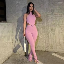 Women's Tracksuits 2023 Summer Clothing Fashion Hanging Neck Halter Vest Slim High Waist Pants Suit Women