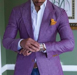 Men's Suits Stylish Purple Linen Suit: Slim Fit Beach Jacket For Summer Perfect Wedding Groomsmen