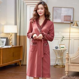 Women's Sleepwear Simple Solid Color Full Cotton Robes For Sleep Big Yards M-XXXL Women Spring Nightgown Loungewear Bathrobe Sexy Pijamas