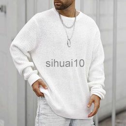 Men's Sweaters Fashion Loose Knitted Tops Men Oversized Long Sleeve O Neck Sweater Tee Streetwear Mens Clothes Casual Solid Colour Knit Sweaters J230808