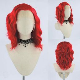 Lace Wigs Synthetic Short Soft Wavy For Black Women Red Wig for Side Part Glueless Front Heat Resistant Fibre Hair 230807