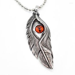 Pendant Necklaces AMUMIU Red Eyes Feather Punk Men Jewelry Stainless Steel Necklace Casting Wholesale Gifts For Father Man Male HP269B