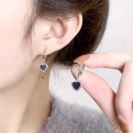 Hoop Earrings Korean Simple Black Heart For Women Small Dangle Sweet Cool Daily