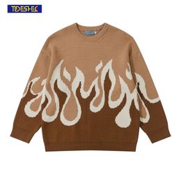 Men's Sweaters Men Streetwear Knitted Sweater Funny Skull Flame Print Harajuku HIP HOP Pullovers for and Women 230807