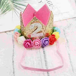 Bandanas 1pcs Tiara Crown 2nd Birthday Rose Flower Hat Po Props For ( As Shown )