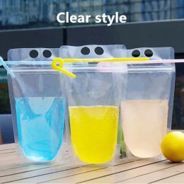 Fashion 250ml 500ml Party Plastic Water Bags Bottle Disposable Drink Repeat Closed Tote Self-Standing Juice Liquid Bag Heart Clear Pouches for Milk