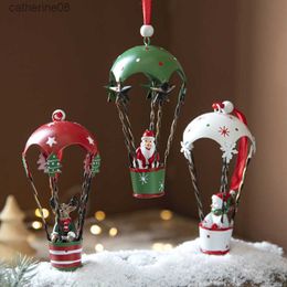 Nordic Iron Art Christmas Tree Pendant Creative Hot Air Balloon Parachute Santa Claus Snowmen Elk Drop Ornament Xmas Party Decor L230621