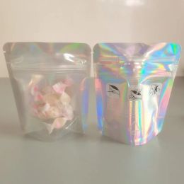 wholesale Resealable Plastic Retail Clear Childproof Packaging Bags Holographic transparent Pouch Smell Proof mylar Bag for Dry flowers LL