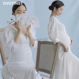 Maternity Dresses Dvotinst Women Photography Props White Elegant Half Sleeve Maternity Dresses V-Neck Pregnancy Dress Studio Shoots Photo Props HKD230808