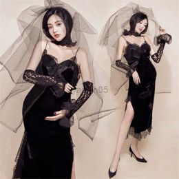 Maternity Dresses Photo Studio Photo Maternity Dress Pregnant Women Photo Dress Sexy Lace Split Cheongsam Art Photo Dress HKD230808