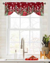 Curtain Christmas Poinsettia Eucalyptus Berries Window Living Room Kitchen Cabinet Tie-up Valance Rod Pocket