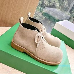 Designer -Boots Women Lace Up Round Toe Short Boots Flat Shoes Woman Casual Comfort Motorcycle Boots