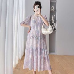 Maternity Dresses 9076# Summer Fashion Lace Patchwork Floral Printed Chiffon Maternity Long Dress Elegant Clothes for Pregnant Women Pregnancy HKD230808
