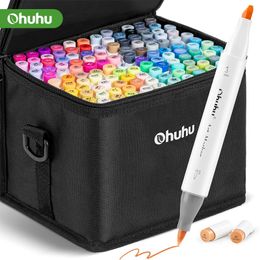 Markers Ohuhu Honolulu Marker Pen Set Oily Alcohol Art Dual Brush Felt Sketching Drawing Graffiti Manga School Supplies 230807