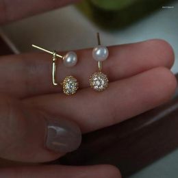 Stud Earrings High Quality Shiny Crystal Simple Design Natural Freshwater Pearl 14k Gold Filled Female For Women Gifts