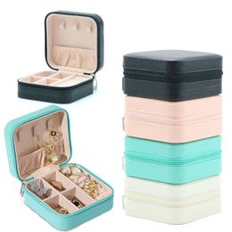 Jewelry Boxes 1PC Mini Organizer Display Travel Zipper Case Earrings Necklace Ring Portable Box Leather Storage 230808