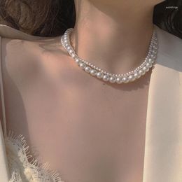 Chains Retro Double Layered Artificial Pearl Necklace For Woman Luxury Jewellery Elegant Necklaces