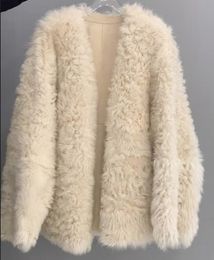 Mango Warm maj e and Environmentally Friendly Artificial Fur One Piece Coat with Light Mature Style and Advanced Sense Rich Family Gold Beige Lamb Hair Coat