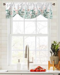 Curtain Idyllic Flower Eucalyptus Leaves Window Living Room Kitchen Cabinet Tie-up Valance Rod Pocket